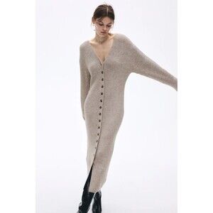 Botanik Studio Dress Rib Knit Sweater Maxi Dress Beige Sz S